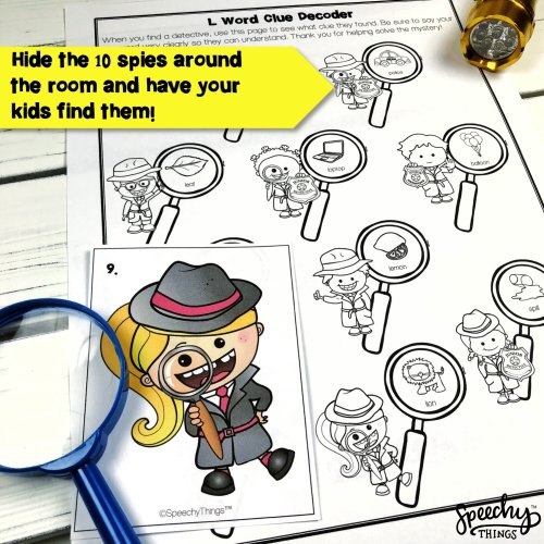 Image of Spy Game Late Sound speech therapy activity.