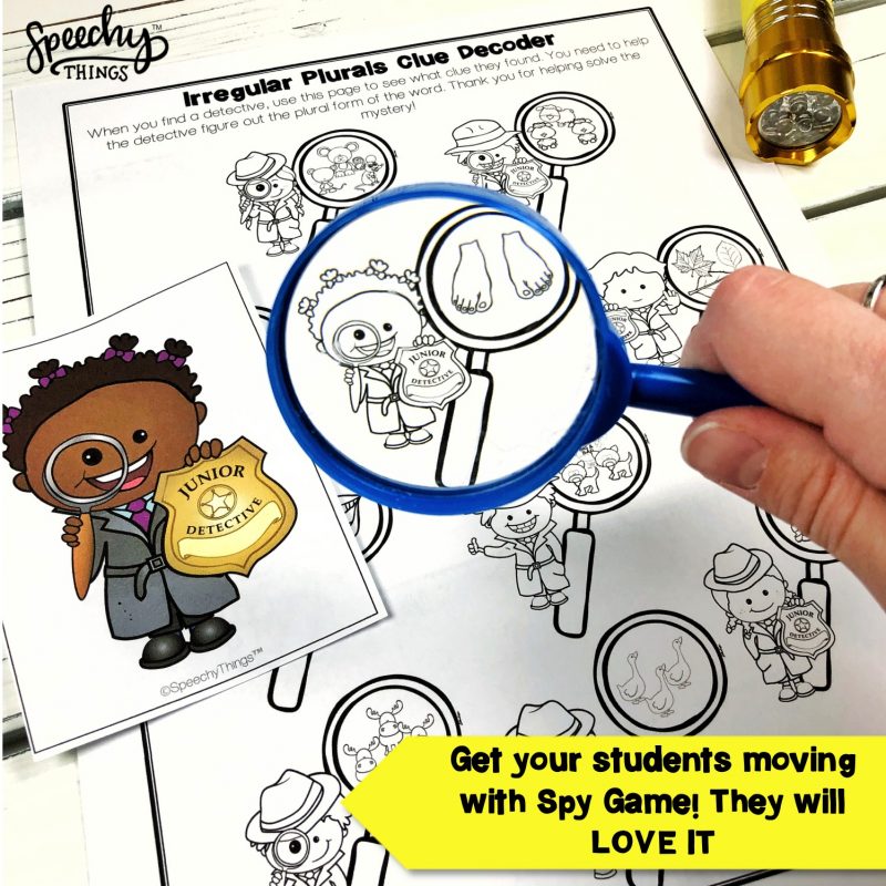 Image of Spy Game language activity for speech therapy.