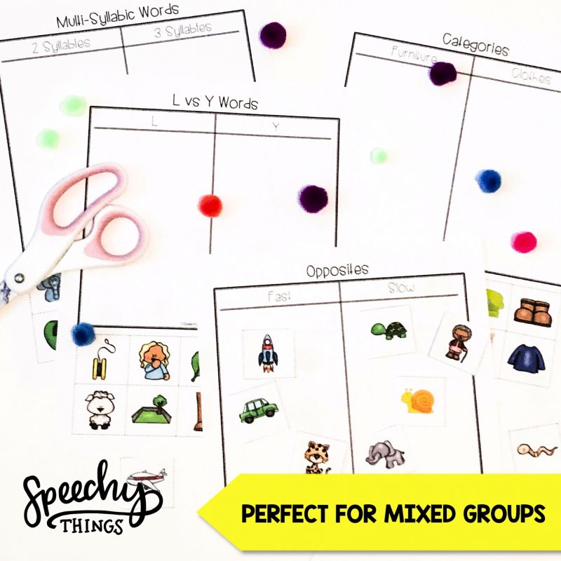 sorting activities for speech therapy and language