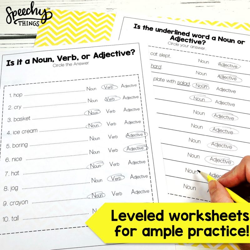Speech therapy multiple choice worksheets for part of speech and grammar.