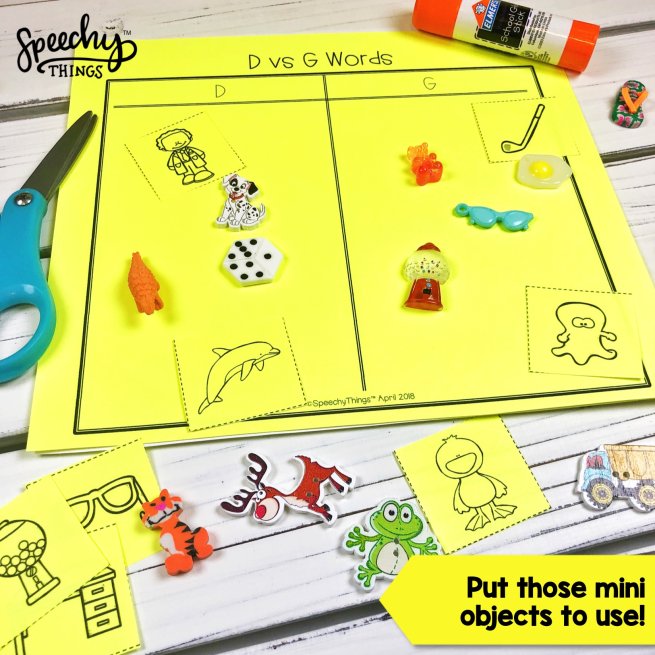 Image of cut and paste sorting speech and phonology activity for speech therapy.