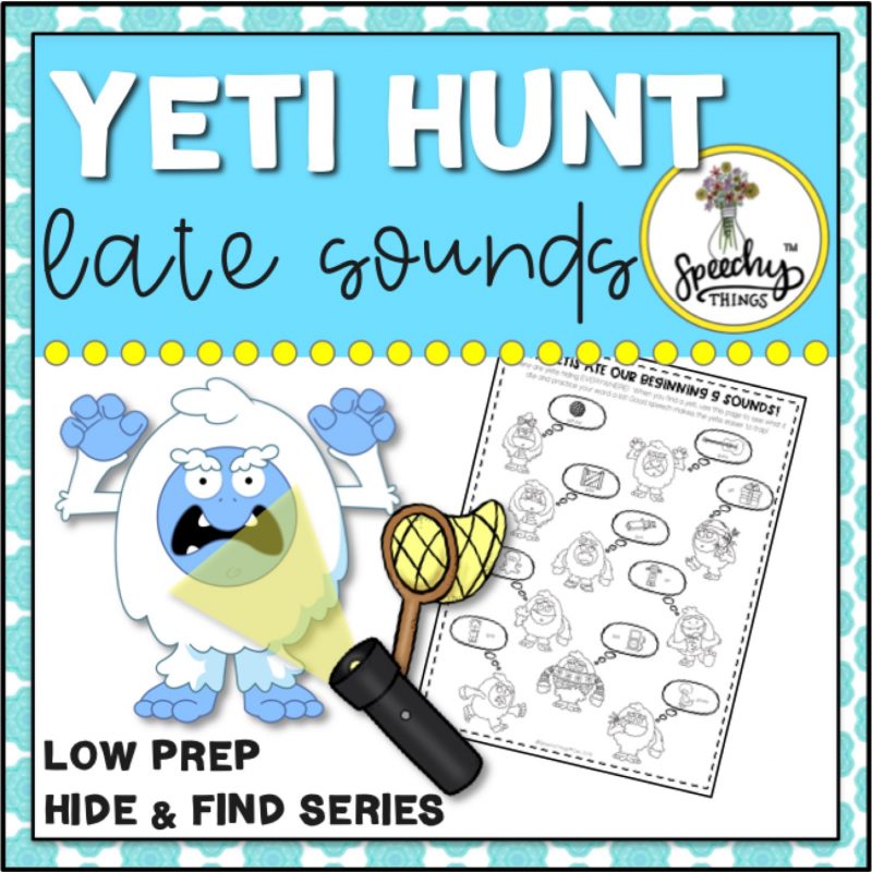 image of cover for speech therapy yeti hunt game for late sounds and r activities